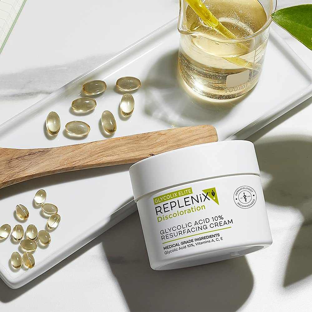Neck and chest use with Replenix cream for cohesive texture.