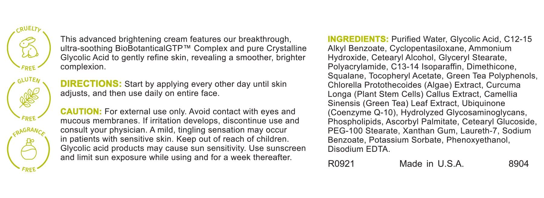 Texture close-up of Replenix Glycolic Acid 10% cream shows lightweight hydration.