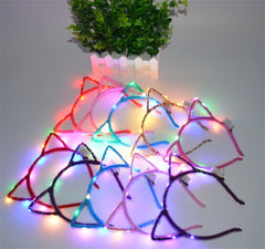 REQO cat ears headband on model highlights playful glow for nightlife
