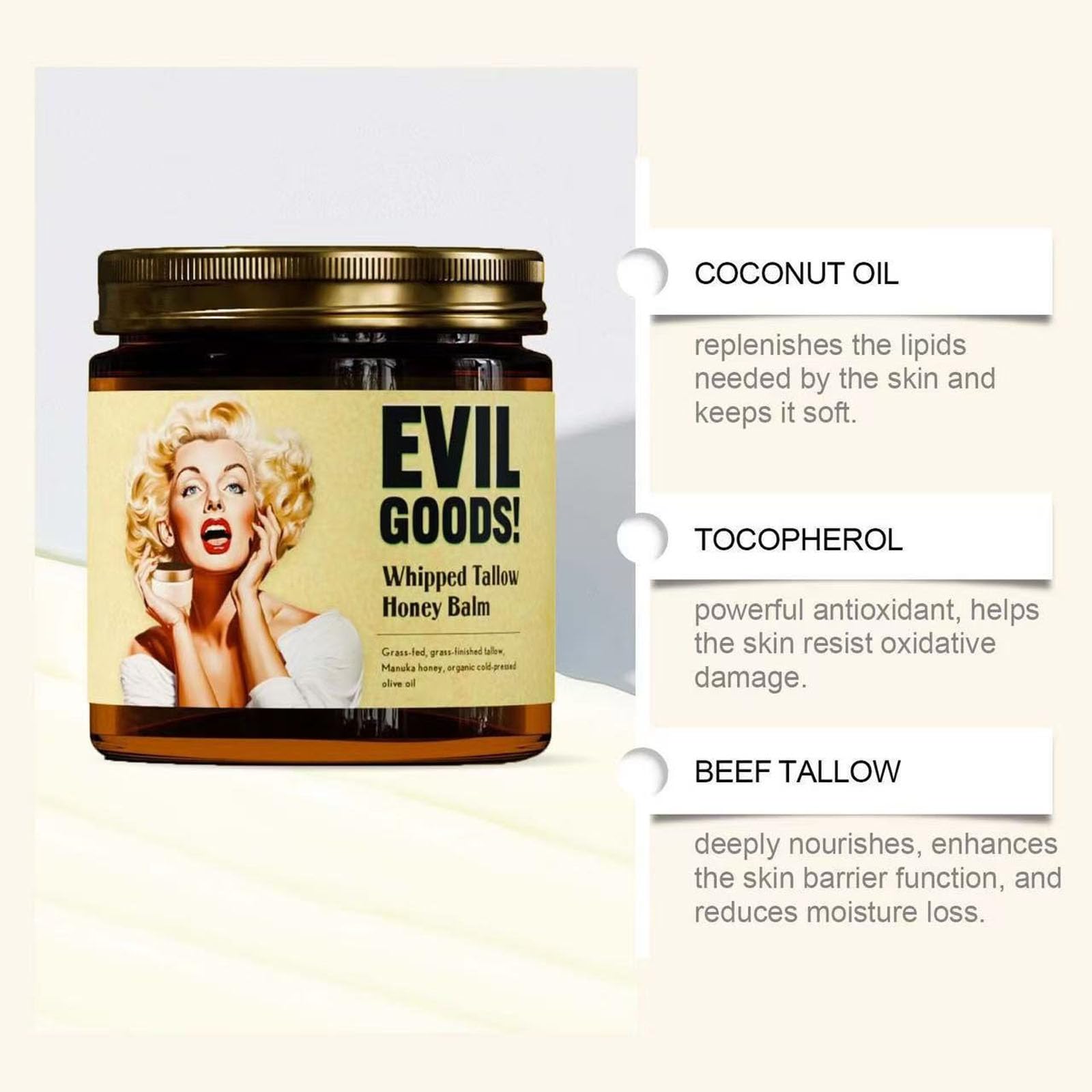 Rercarre grass-fed butter honey ingredients highlight natural nourishment for face and body.