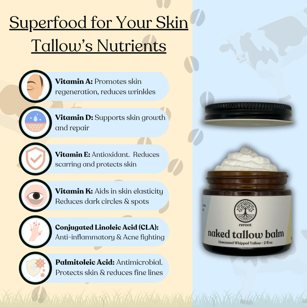 Reroot Organics Naked Tallow Balm safe on babies and sensitive skin for gentle hydration
