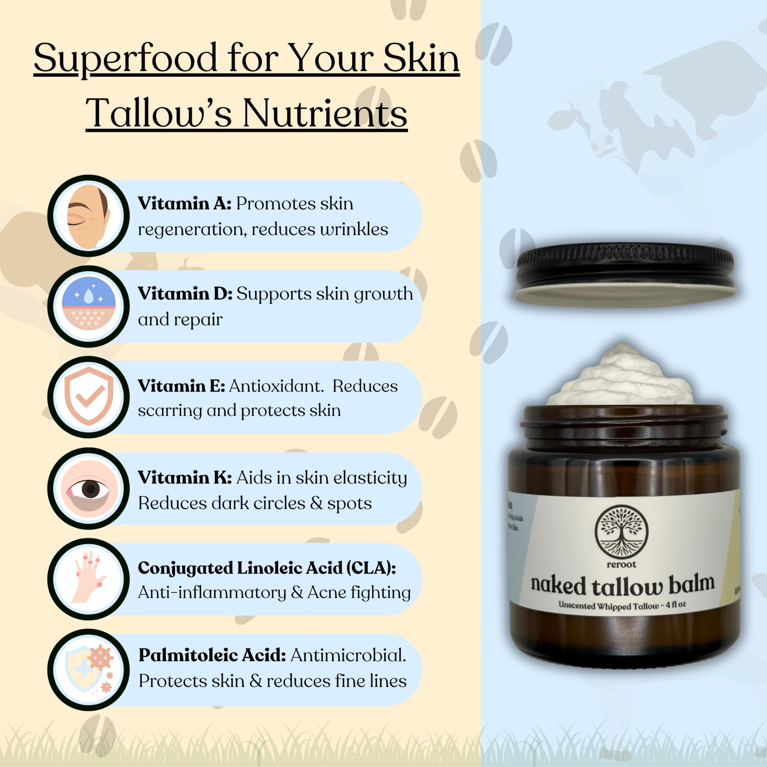Reroot Organics Naked Tallow Balm on baby skin for tender unscented care