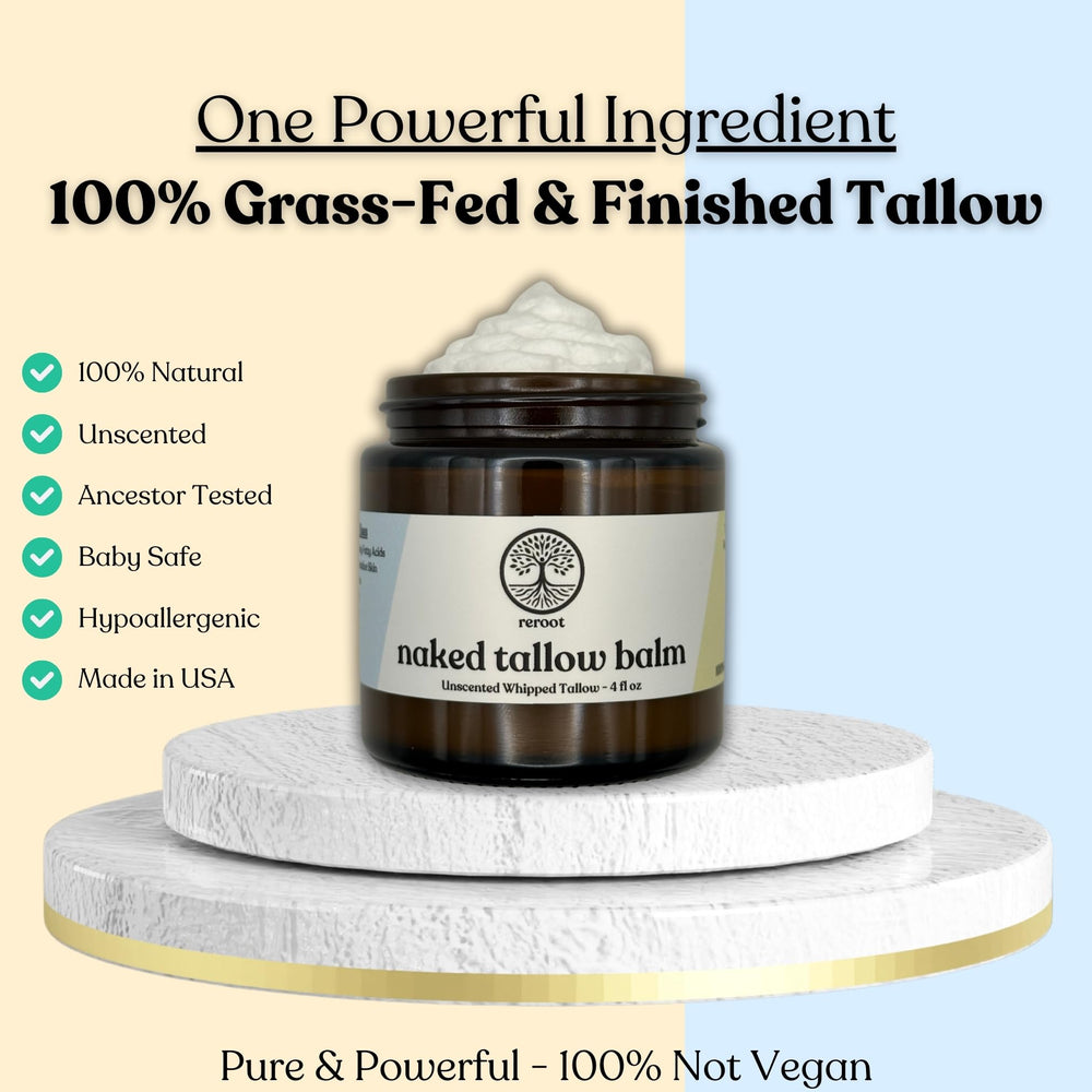 Reroot Organics Naked Tallow Balm applied on face for gentle moisture