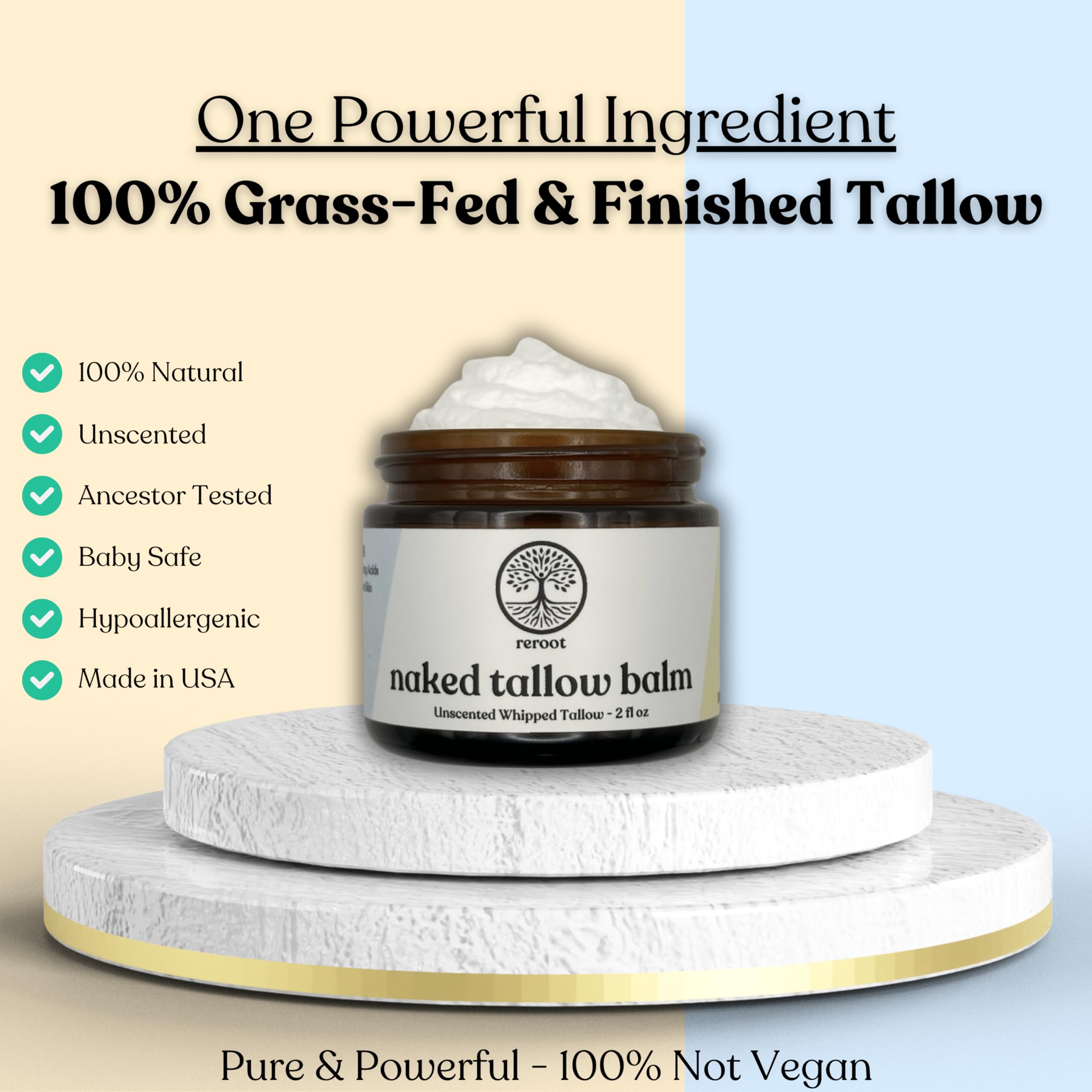 Reroot Organics Naked Tallow Balm grass-fed tallow detail emphasizing natural nourishment