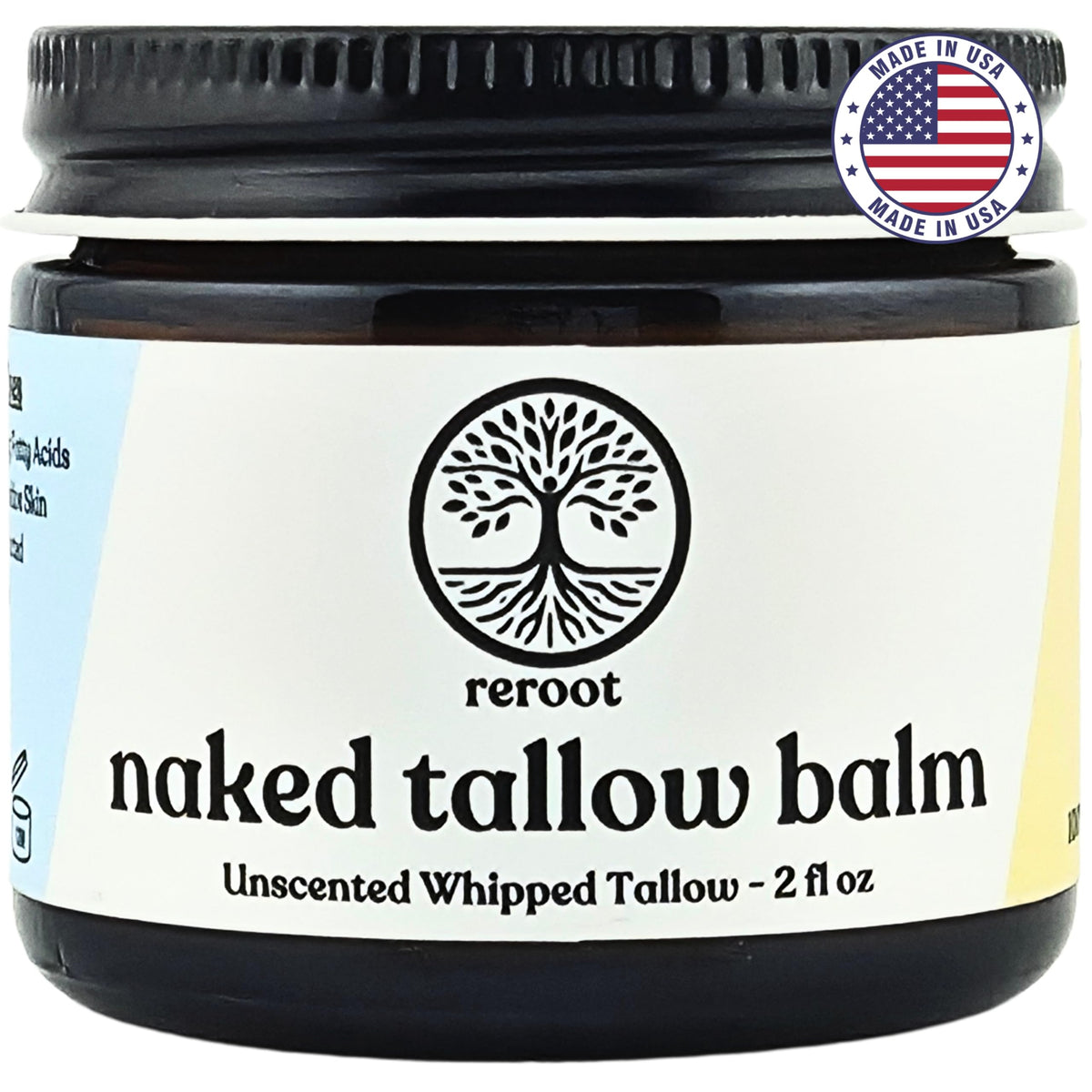 Reroot Organics Naked Tallow Balm jar closeup showing creamy texture for deep hydration