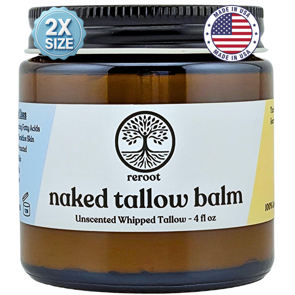 Reroot Organics Naked Tallow Balm jar closeup showing whipped texture for hydration