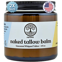Reroot Organics Naked Tallow Balm jar closeup showing whipped texture for hydration