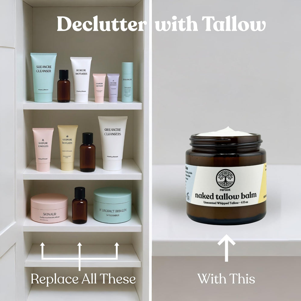 Reroot Organics Naked Tallow Balm unscented label suitable for fragrance-free routines