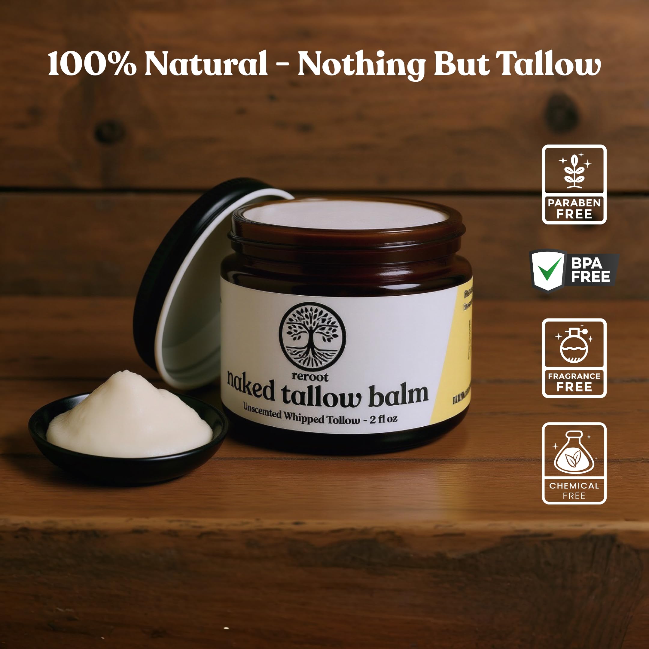 Reroot Organics Naked Tallow Balm whipped texture highlights luxurious non greasy application