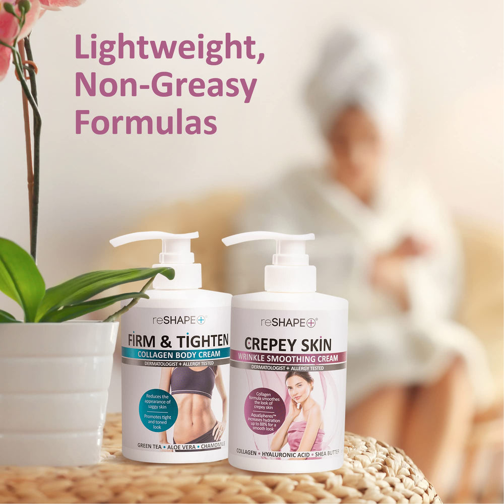 Reshape body cream application on arm illustrates even, comfortable use for smoother skin.