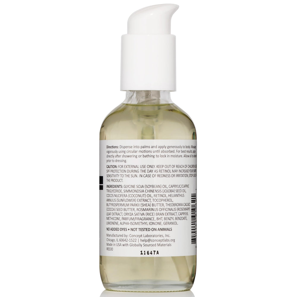 Reshape+ Retinol Firming Body Oil being applied to skin for hydrating lift.
