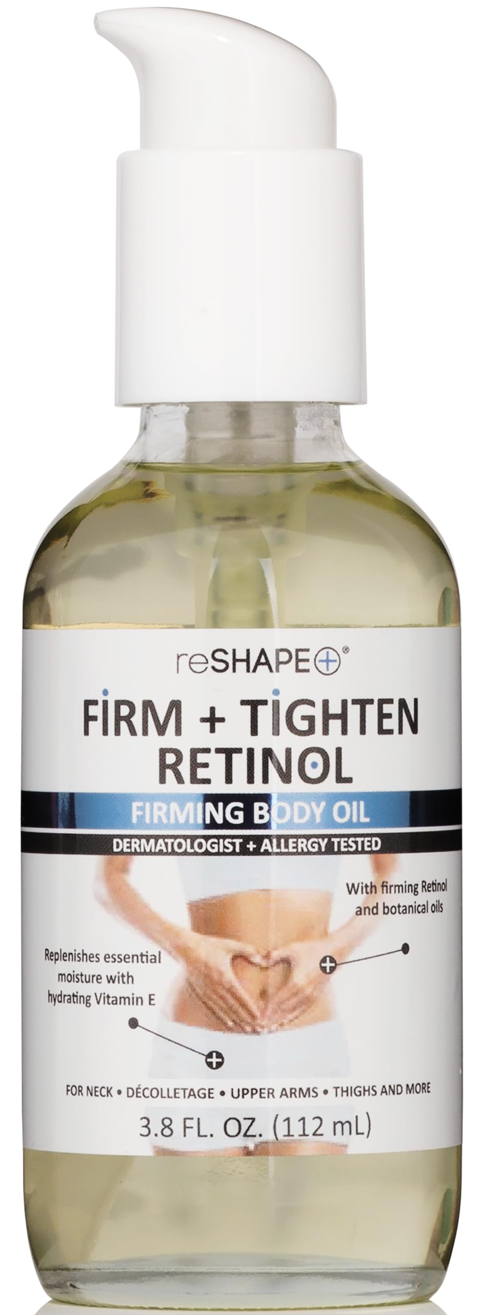 Reshape+ Retinol Firming Body Oil bottle for nourishing anti-aging care.