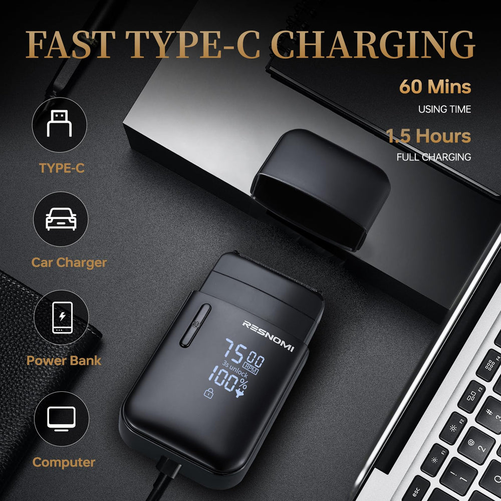 RESNOMI electric foil shaver 3-speed-control enables gentle to precise passes.