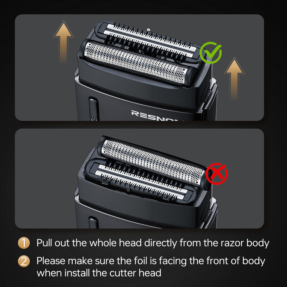 RESNOMI electric foil shaver magnetic-dust-cover keeps blades clean during travel.