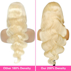 Resore 613 blonde virgin hair close-up highlights healthy density for full look
