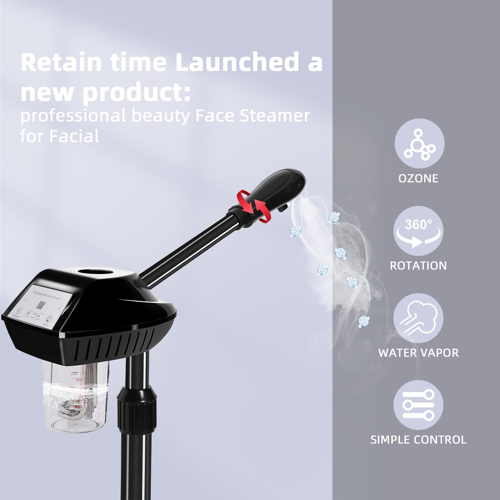 Retain Time facial steamer adjustable height demonstrates customizable comfort during routines