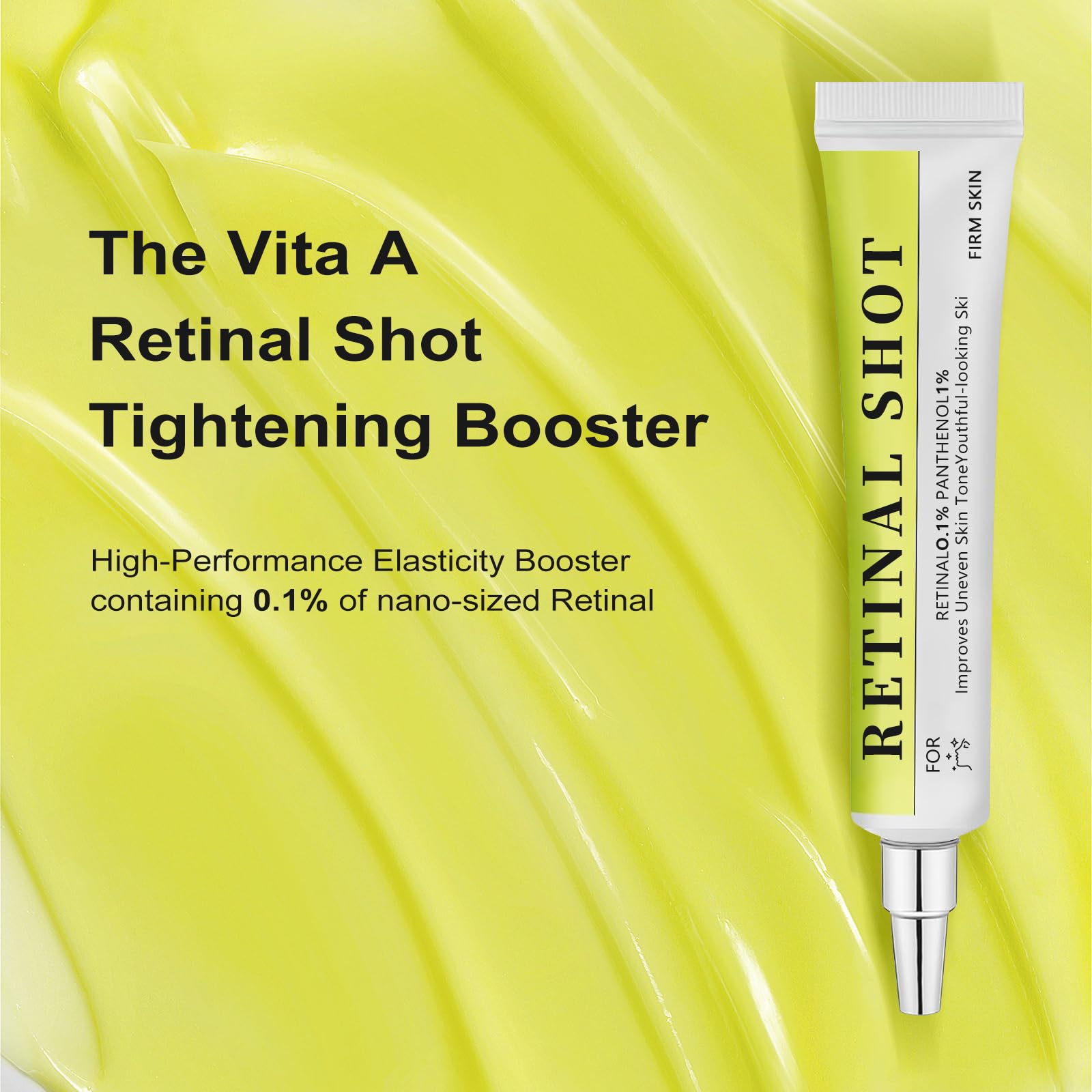 Retinal Shot Tightening Booster ingredients highlight 0.1% retinol and 1% panthenol.