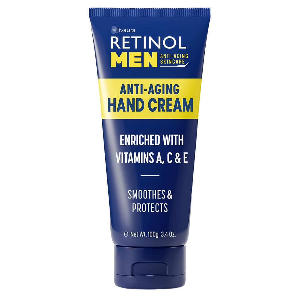 Retinol Anti-Aging Hand Cream bottle close-up shows rich hydration for daily hands.