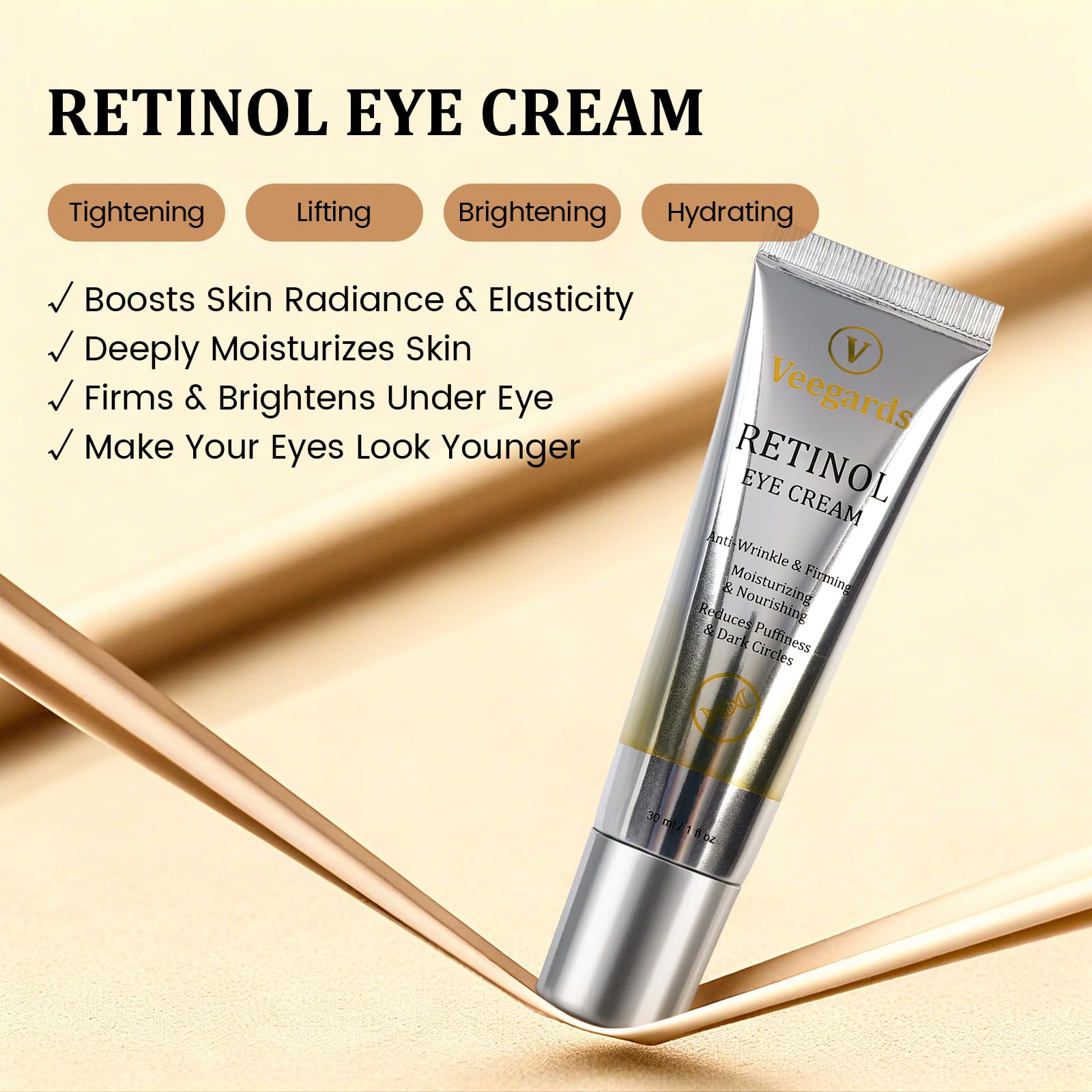 Retinol Eye Cream under-eye application demonstrating smooth, gentle patting for puffiness