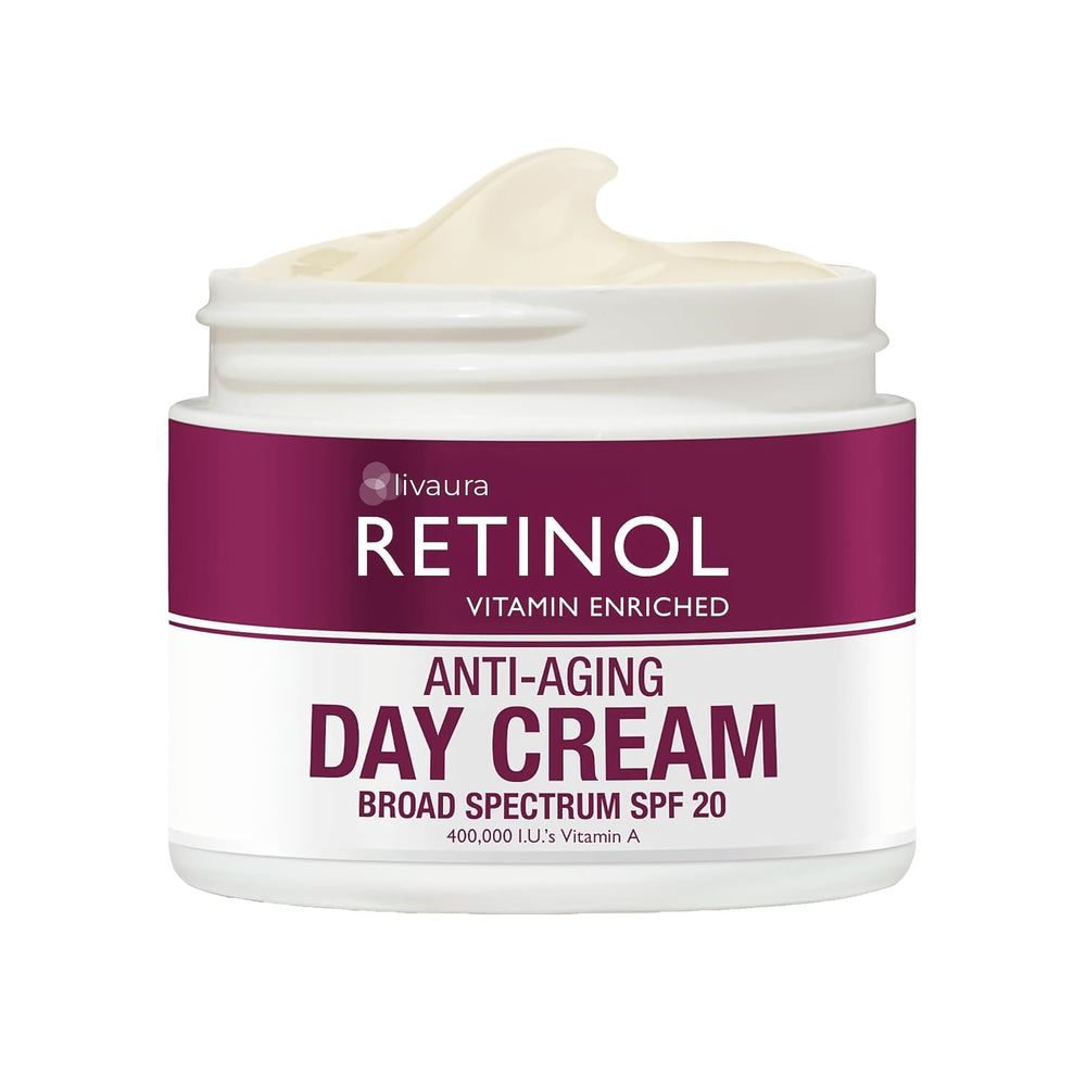 Retinol LIVAURA Day Cream bottle on a vanity for daytime skin hydration