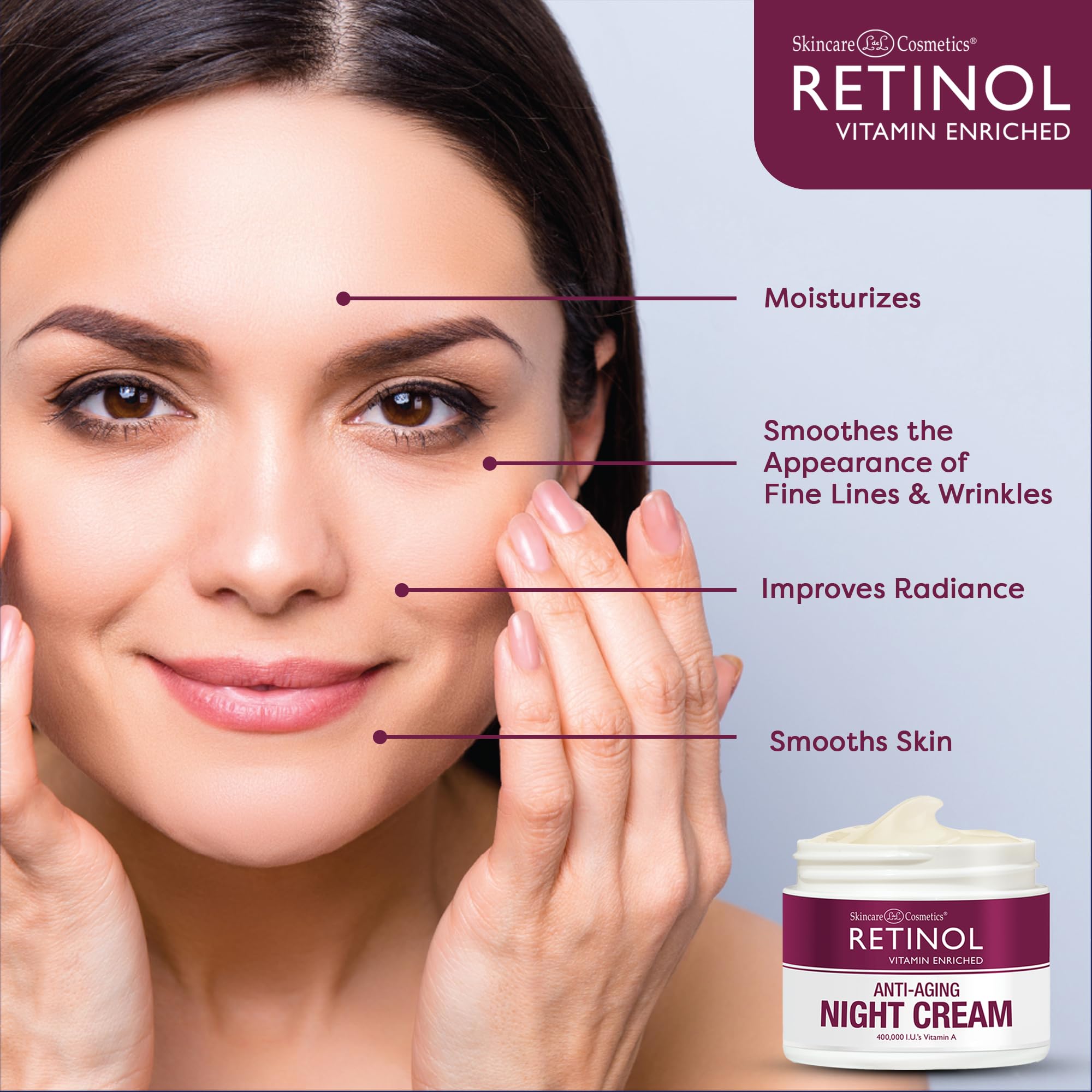 Retinol LIVAURA skincare bottle close-up highlighting antioxidant vitamins for evening routine.