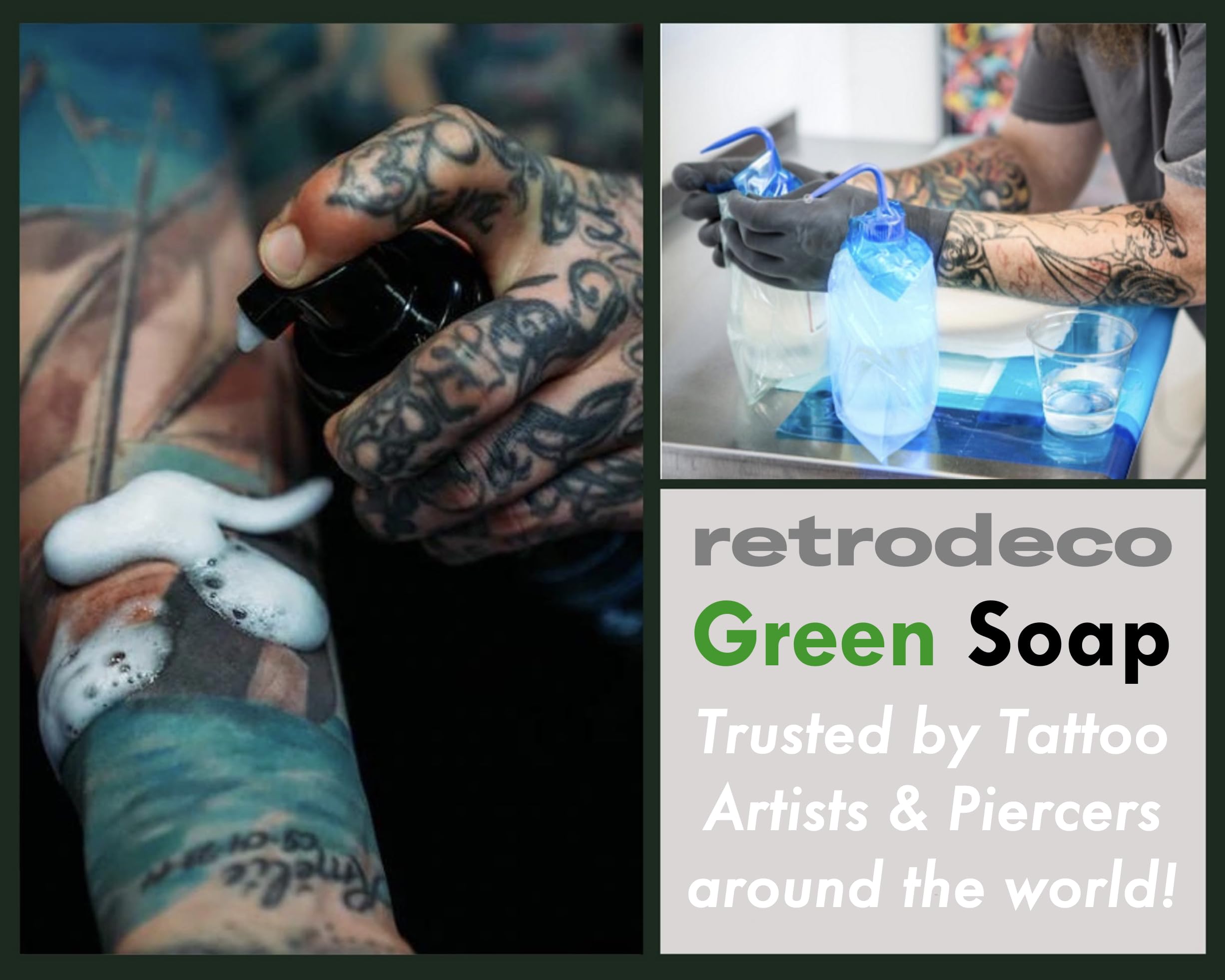 RetroDeco Green Soap trusted by professional tattoo and piercing artists.