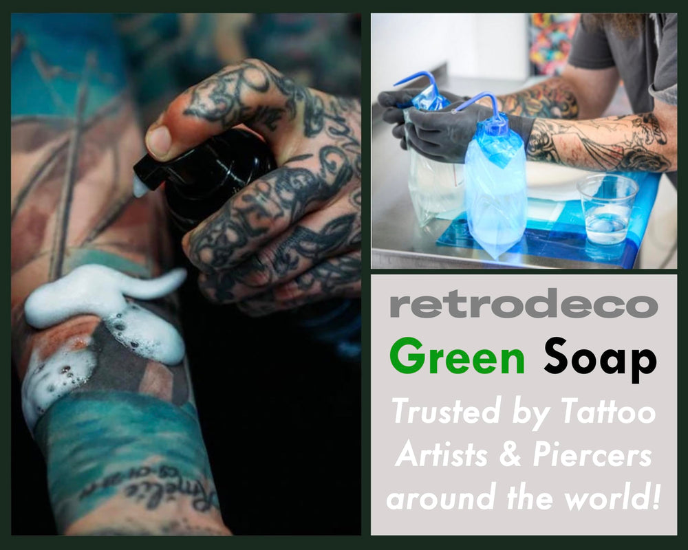 RetroDeco Green Soap trusted by professional tattoo and piercing artists.