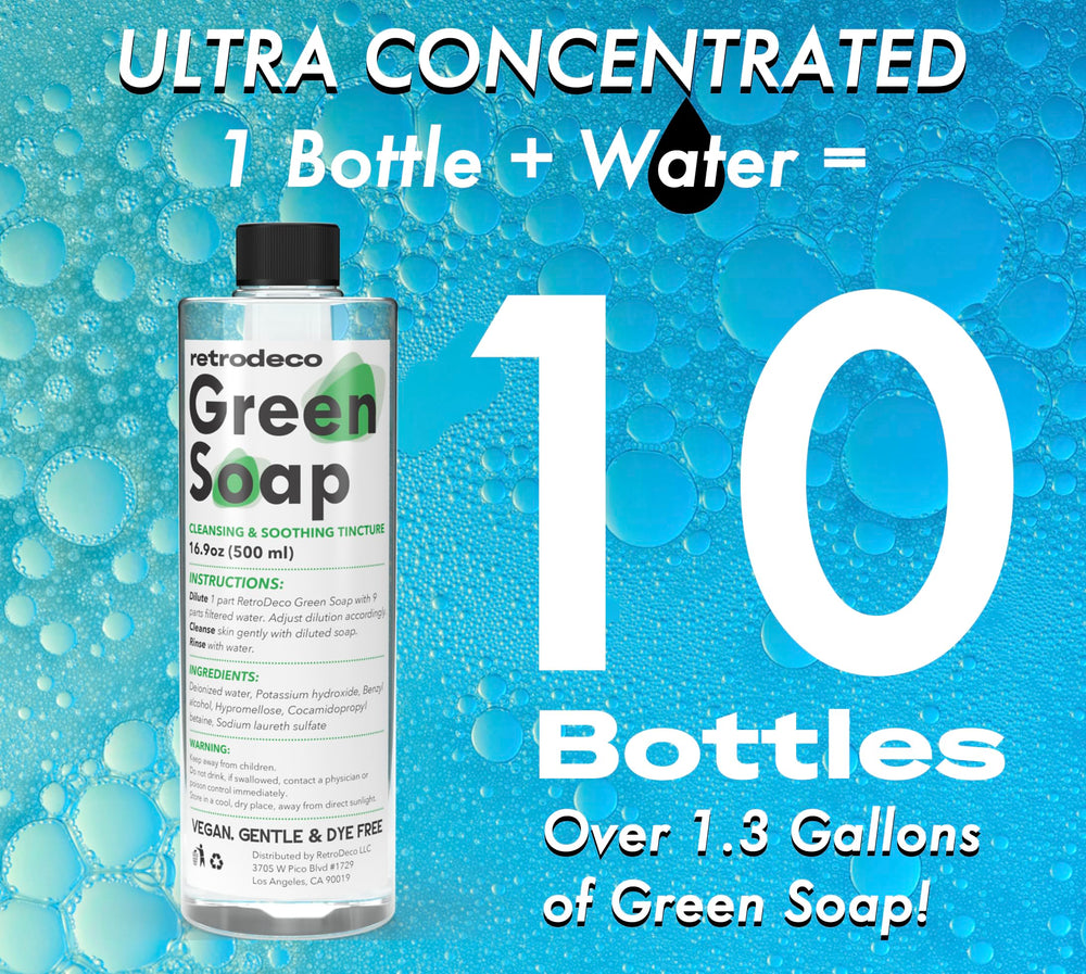 RetroDeco Green Soap for prepping skin before tattooing or piercing.