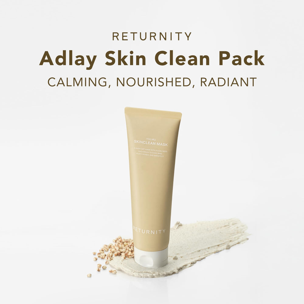 RETURNITY mask texture close-up highlights creamy clay and hydrating feel.