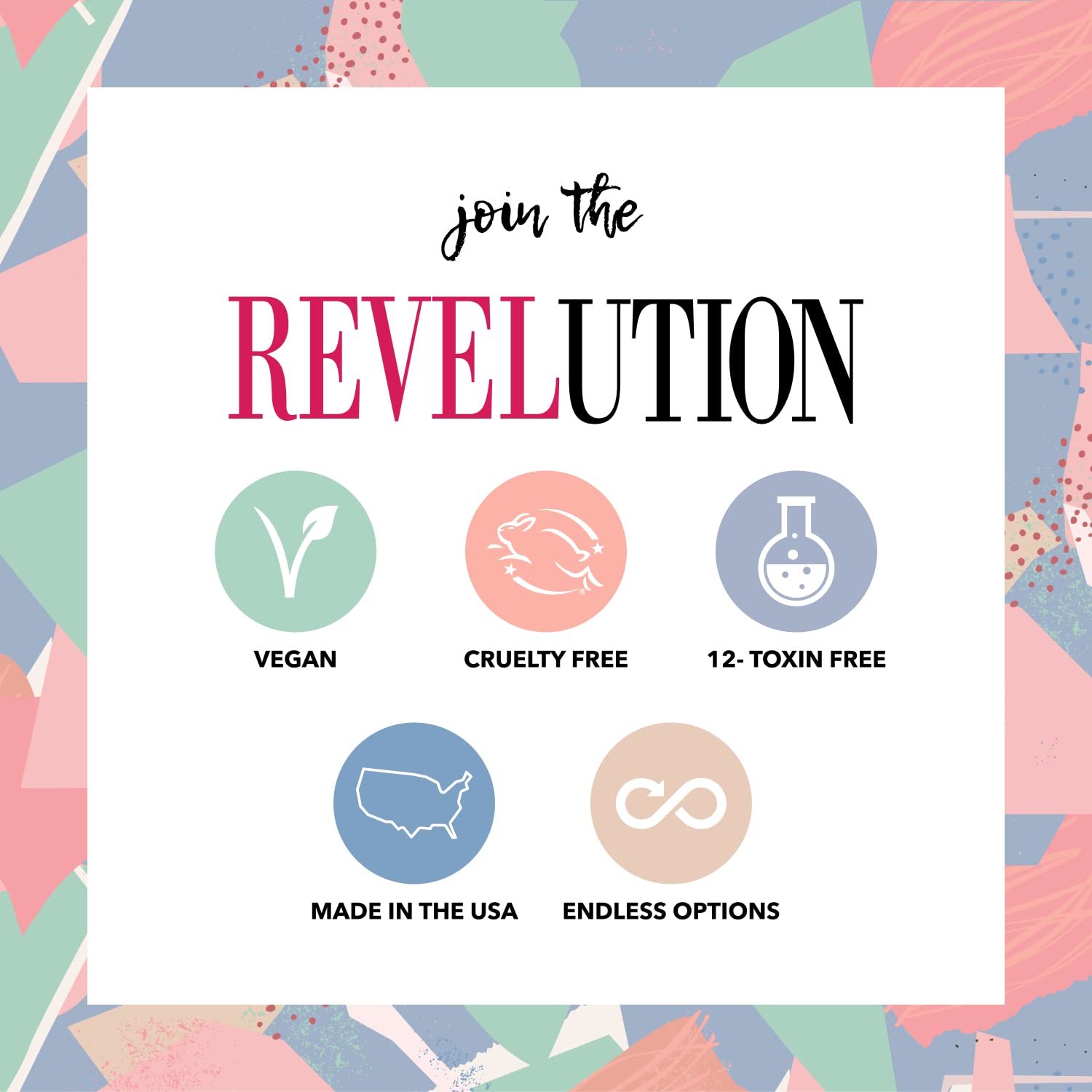 Revel Nail Made-in-USA logo signals quality, non-toxic and ethically produced in the USA.