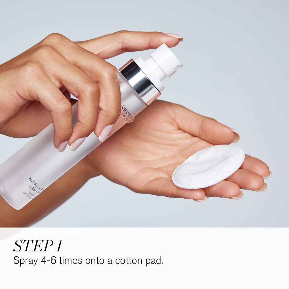 RevitaLash being applied to a cotton pad demonstrating gentle makeup removal benefit