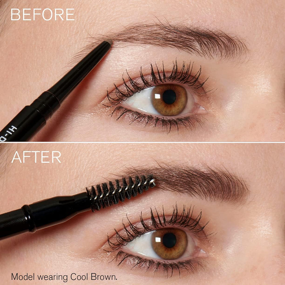 RevitaLash model applying pencil to brow demonstrating shaping and filling benefit