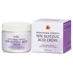 Reviva Labs glycolic acid creme bottle on vanity for gentle exfoliation and radiant skin