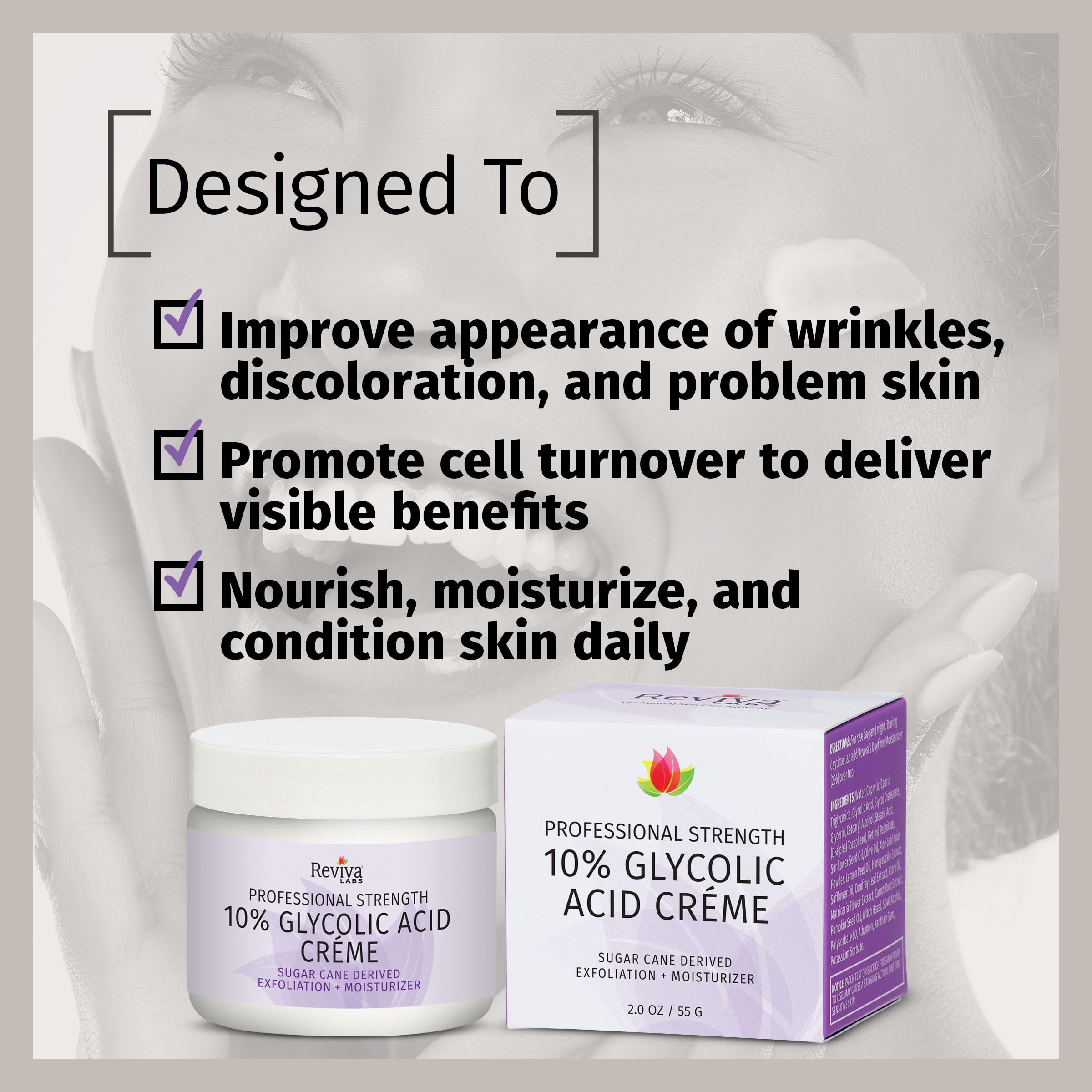 Reviva Labs hands applying creme to face for gentle daily exfoliation