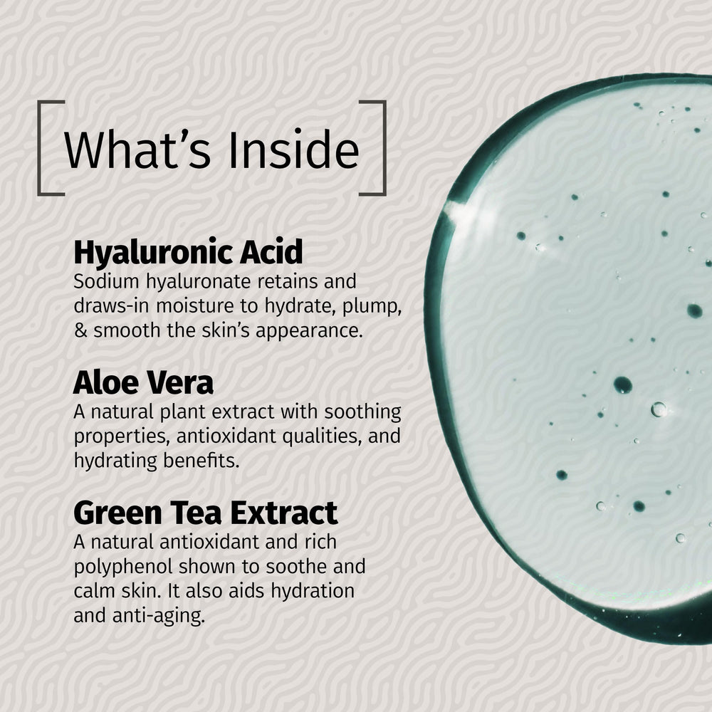 Reviva Labs key ingredient shot highlights hyaluronic acid benefits for moisture.