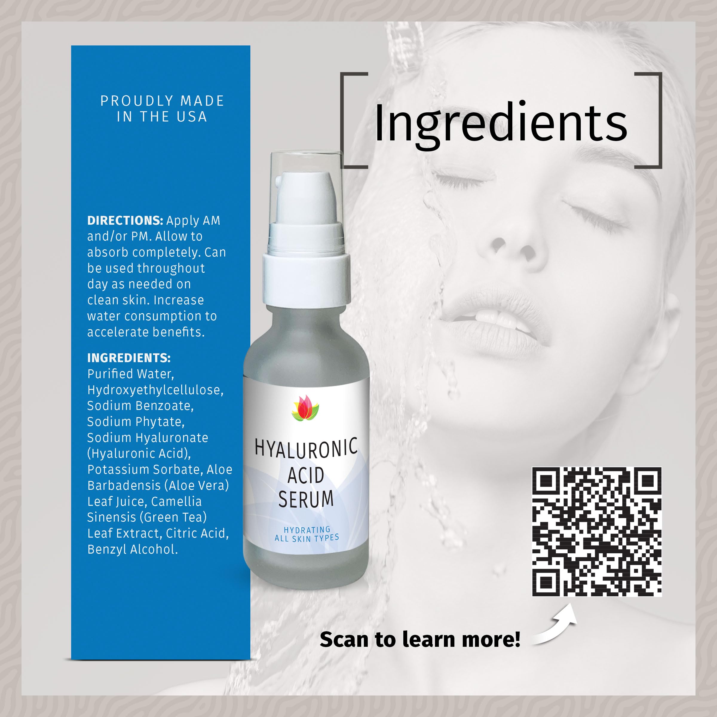 Reviva Labs serum on face image illustrates lightweight, non-oily hydration.