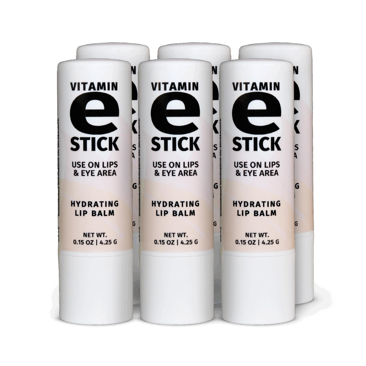 Reviva Labs Vitamin E Stick packaging closeup for on-the-go lip hydration.