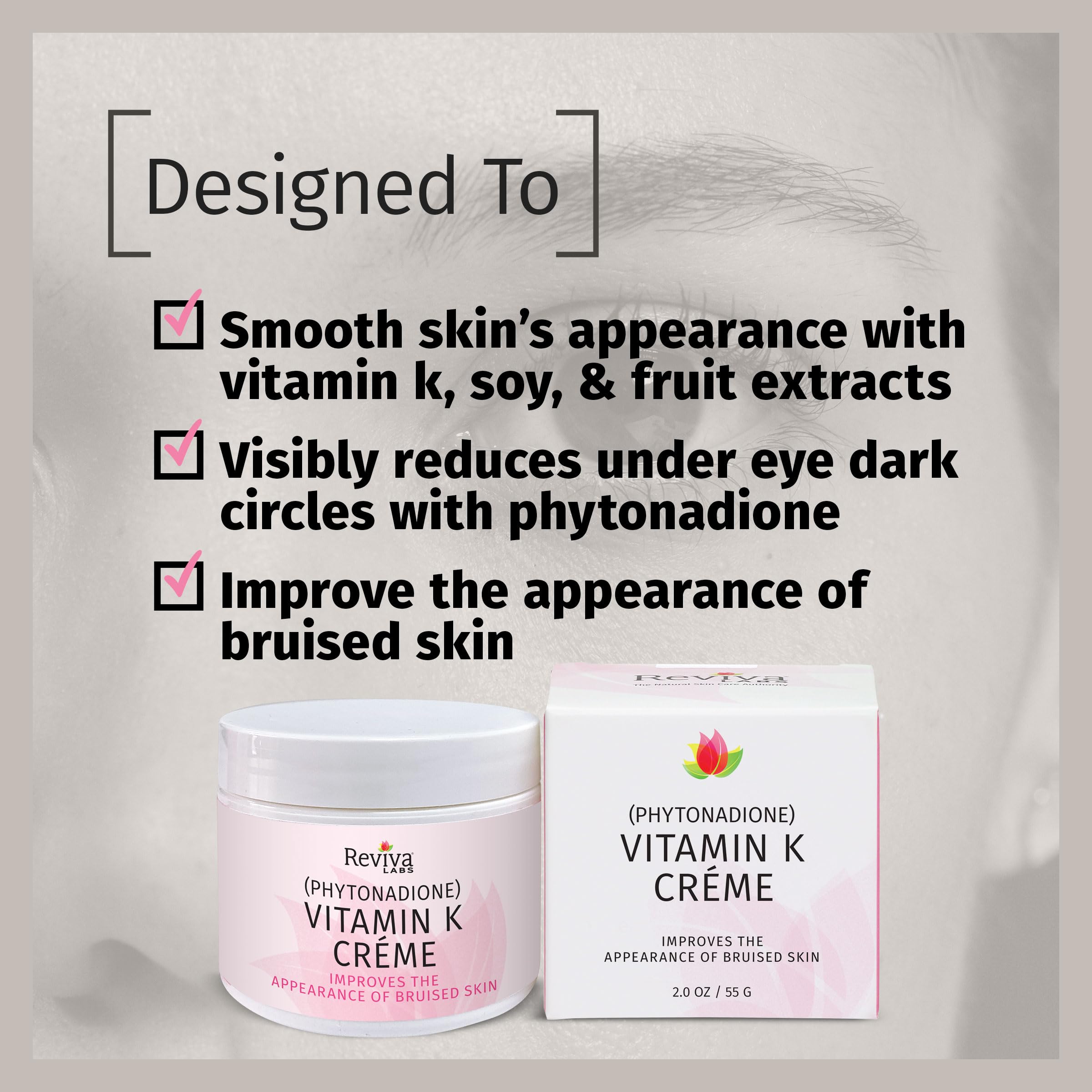 Reviva Labs Vitamin K Creme fruit extracts closeup evokes hydrated radiance