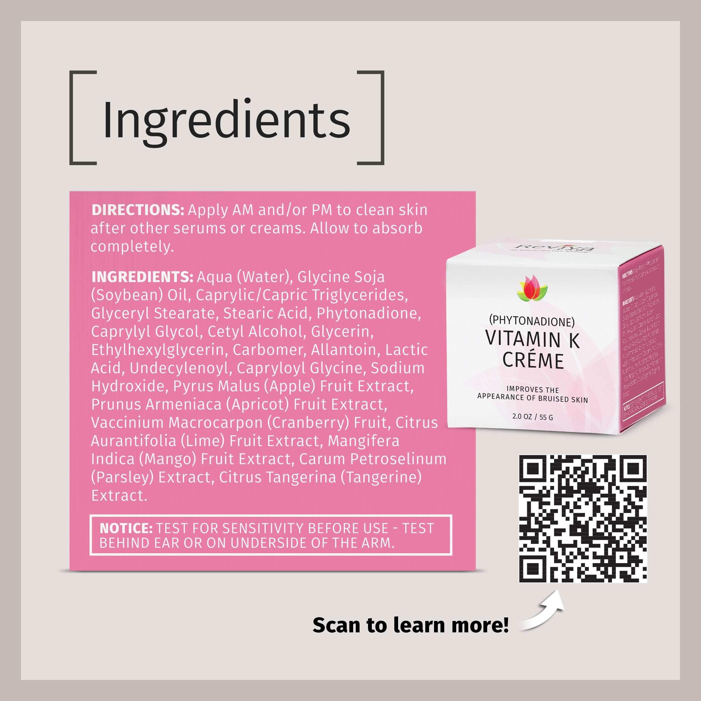 Reviva Labs Vitamin K Creme jar application shows simple nightly use
