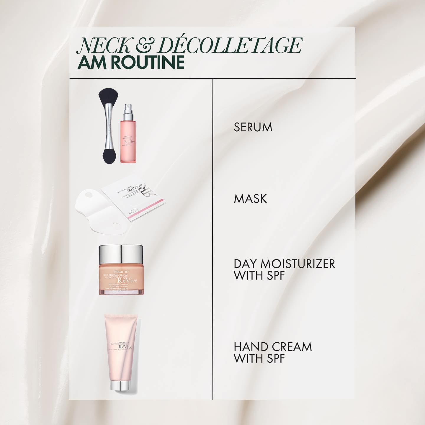 RéVive Fermitif texture smooth application showing silky neck cream finish