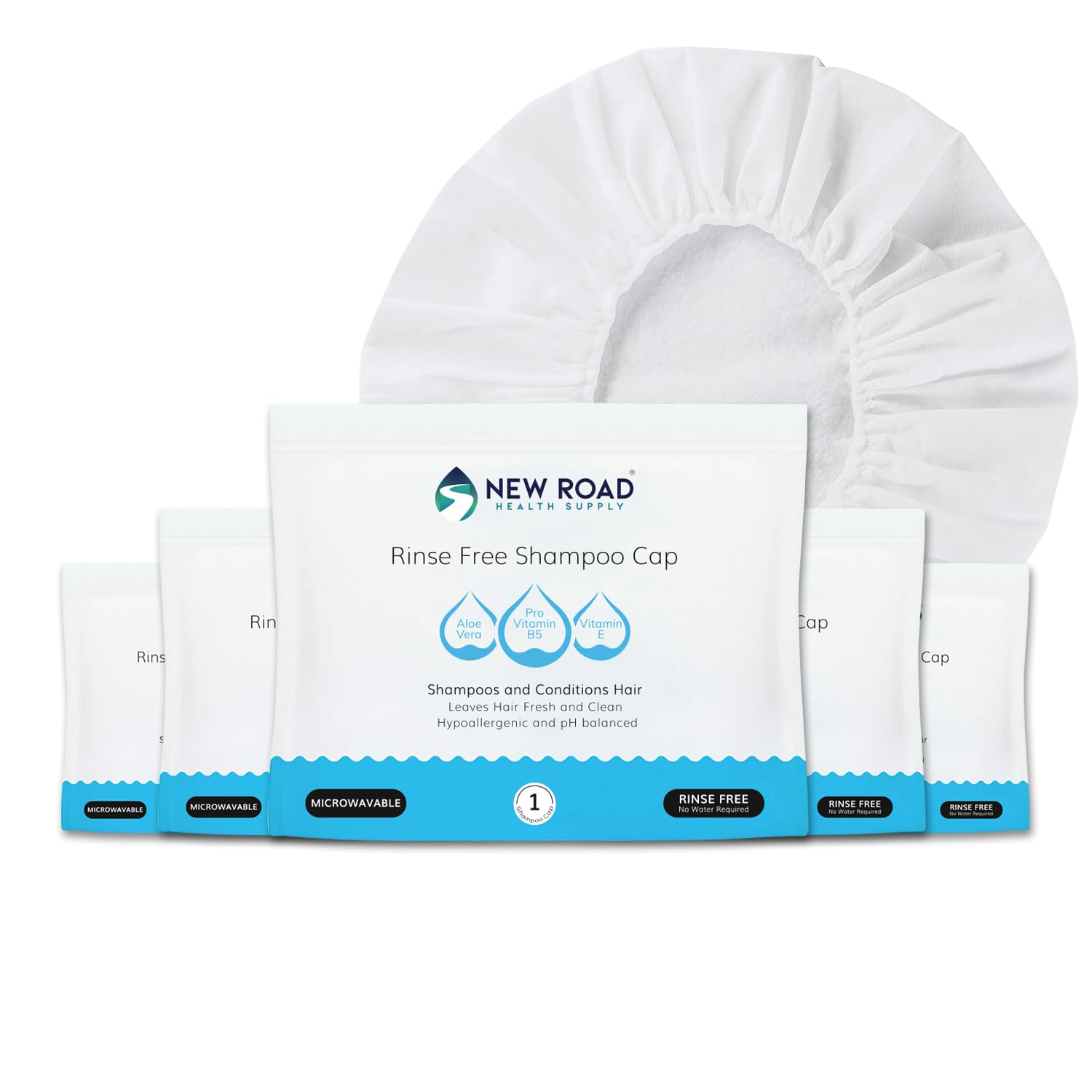 Revive Rinse-Free Shampoo Cap packaging display showing travel-ready cleansing