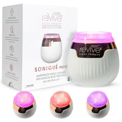 Revive Lux Soniqué Mini front view shows compact cleansing device for daily skincare