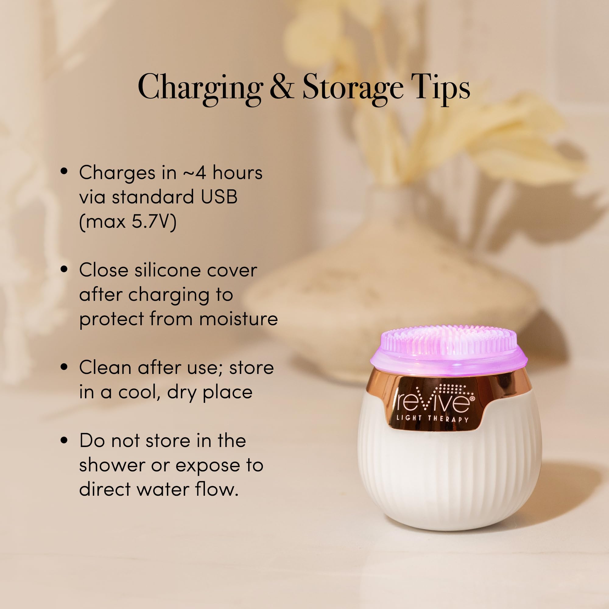 Revive Lux Soniqué Mini IPX6 water resistance suited for bathroom use