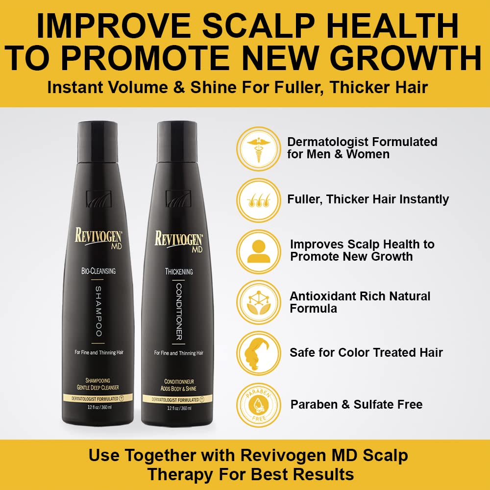 Revivogen MD thickening conditioner bottle highlighting volume boost