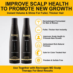 Revivogen MD thickening conditioner bottle highlighting volume boost