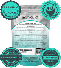 REVIVOL-XR ingredients close-up highlights Epsom salts and essential oils.