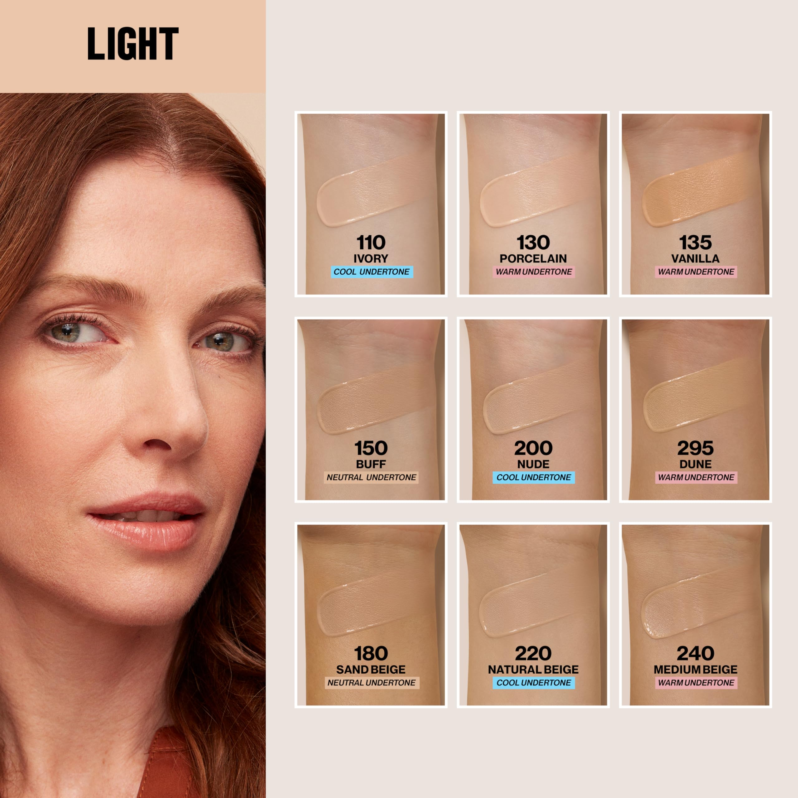 Revlon 24-shade range banner illustrating diverse skin tones.