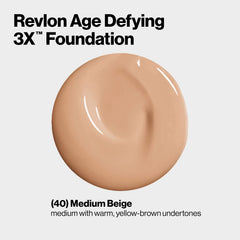 Revlon Age Defying 3X Foundation texture closeup showing creamy formula for buildable coverage.