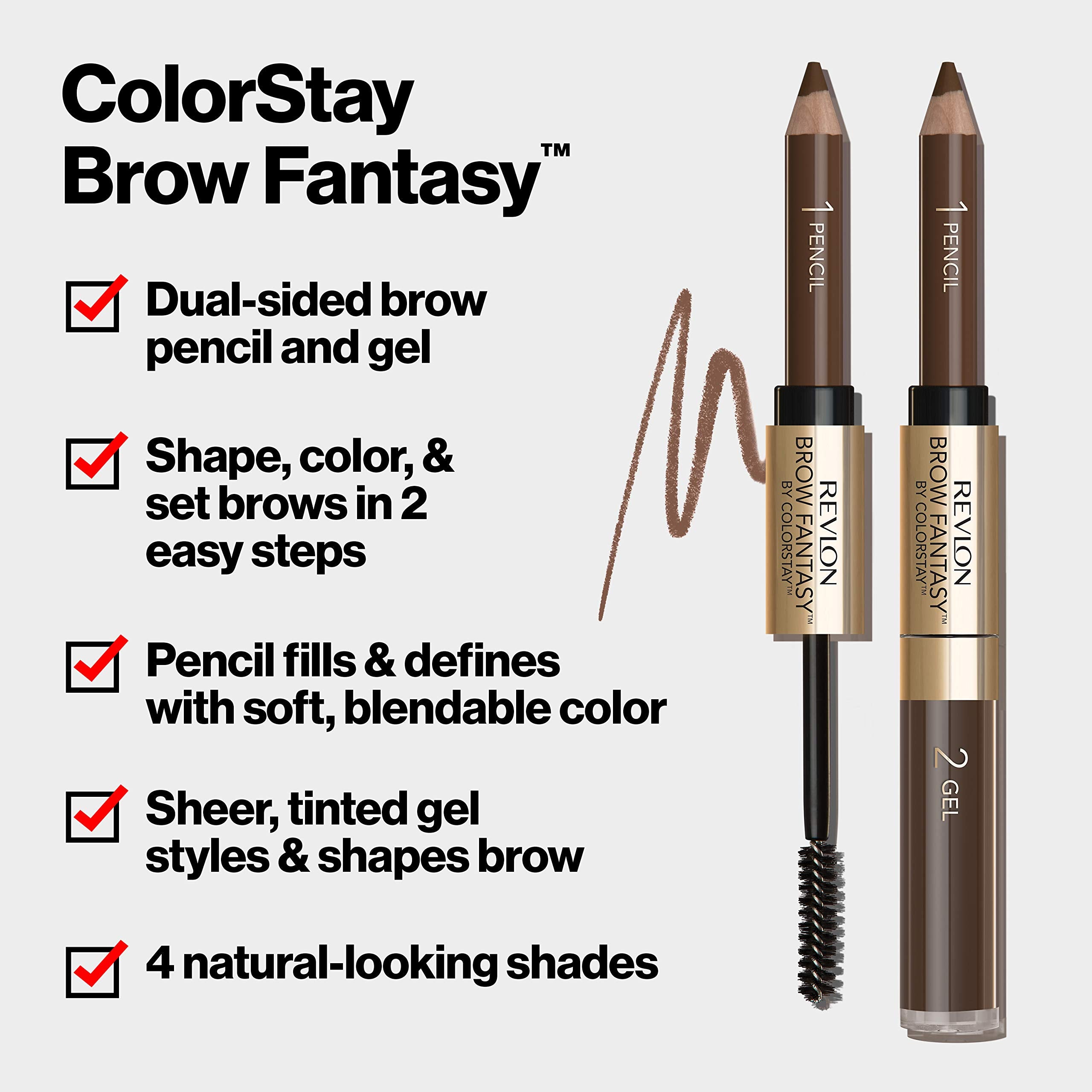 Revlon Brow Fantasy pencil tip filling brows with natural color detail.