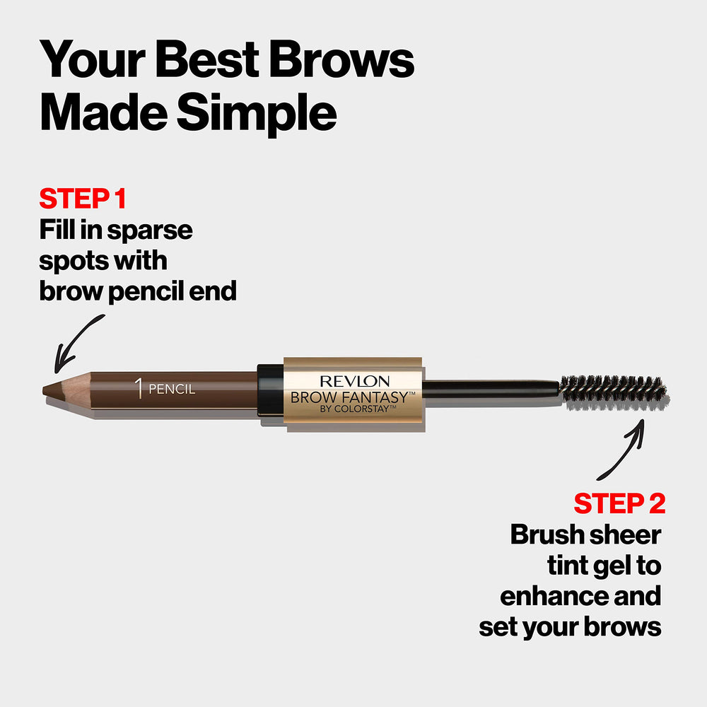 Revlon Brow Fantasy tinted gel applying shade and setting brows.